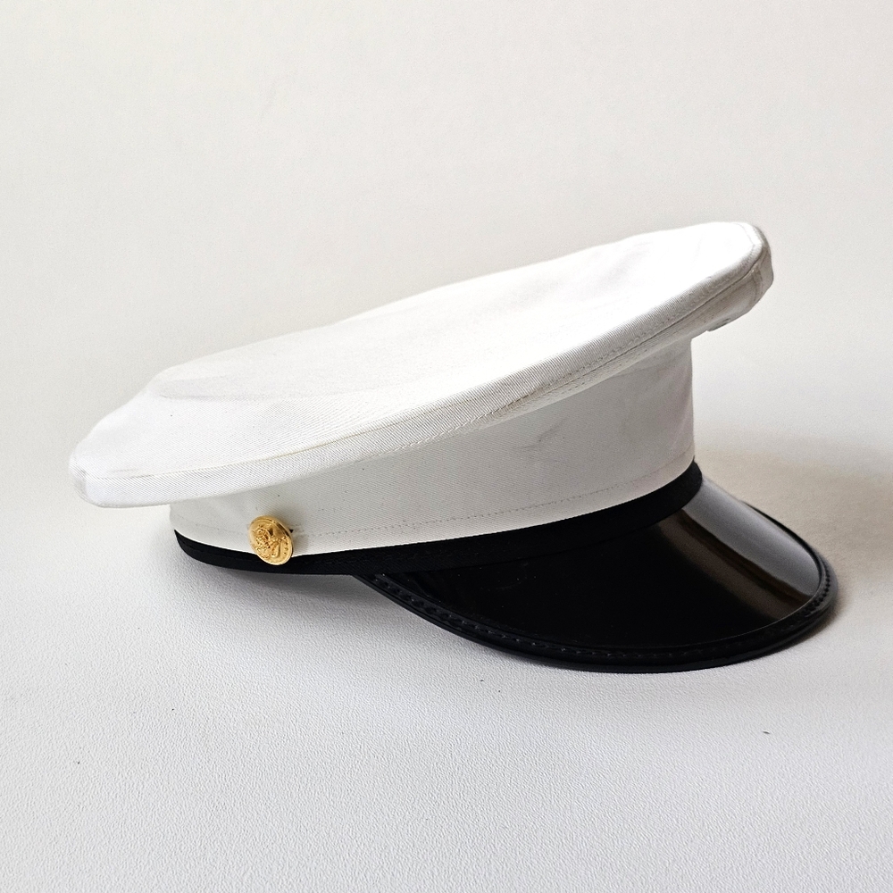 White Service Dress Men Cap Marine 6 3/4 Crown Type 1 Gold Buttons Military